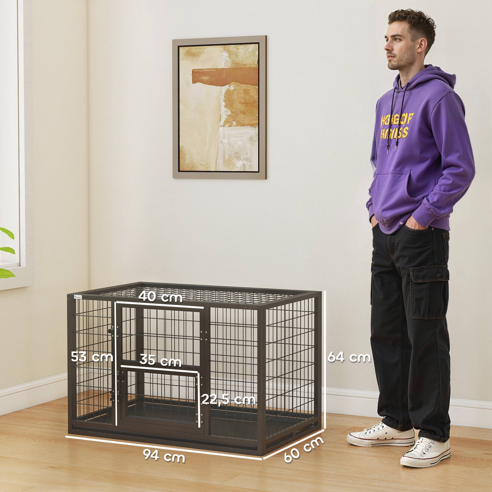Cage chien robuste acier intérieur porte nourrissage plateau amovible 94x60x64cm noir - ComfortXL Outdoor Living - Image 5