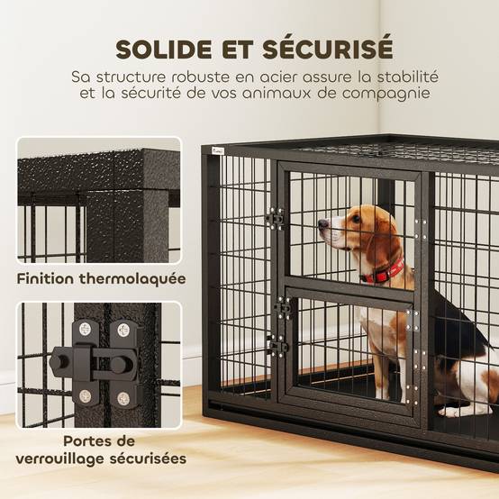 Cage chien robuste acier intérieur porte nourrissage plateau amovible 94x60x64cm noir - ComfortXL Outdoor Living - Image 6
