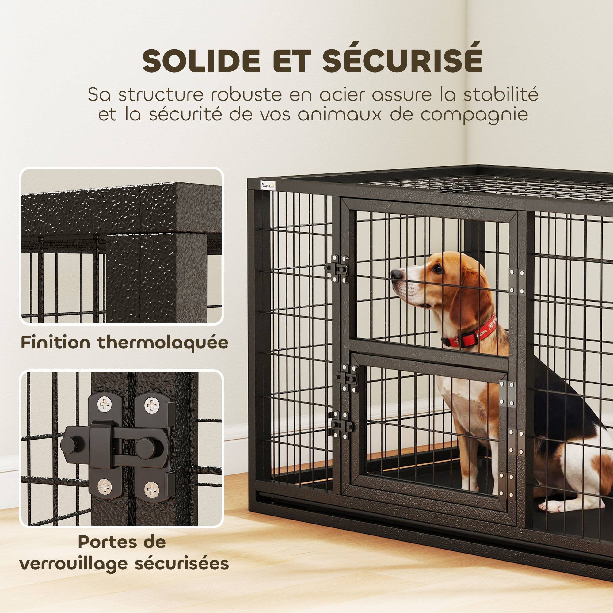 Cage chien robuste acier intérieur porte nourrissage plateau amovible 94x60x64cm noir - ComfortXL Outdoor Living - Image 6