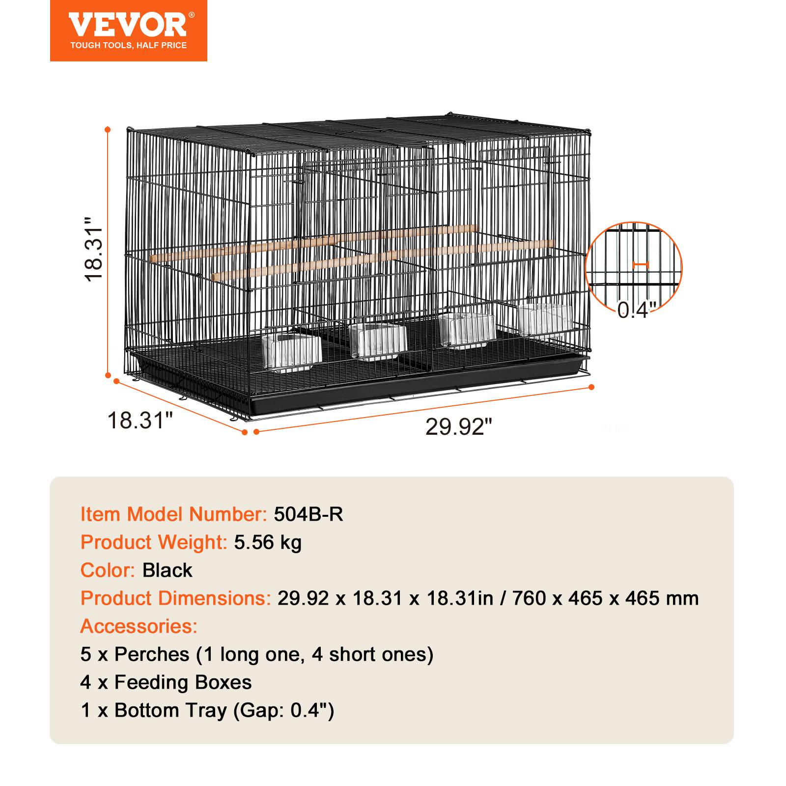 Vevor - VEVOR Petite Cage à Oiseaux en Métal 465 mm pour Perruches avec Séparateur Noir - Image 7