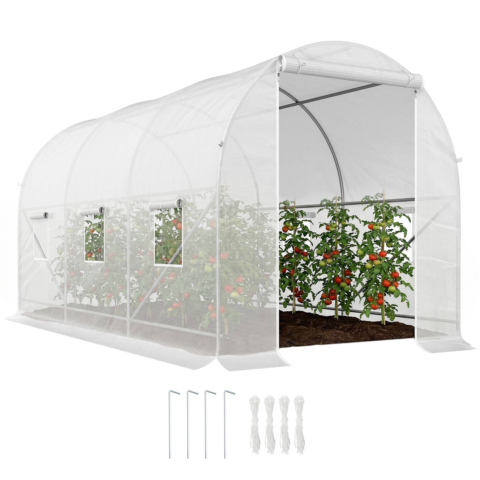 Serre tunnel de jardin 7m², serre de jardin tunnel avec porte et 6 fenêtres, bâche PE 140 g/m² 350 x 200 x 200 cm blanc - Image 1