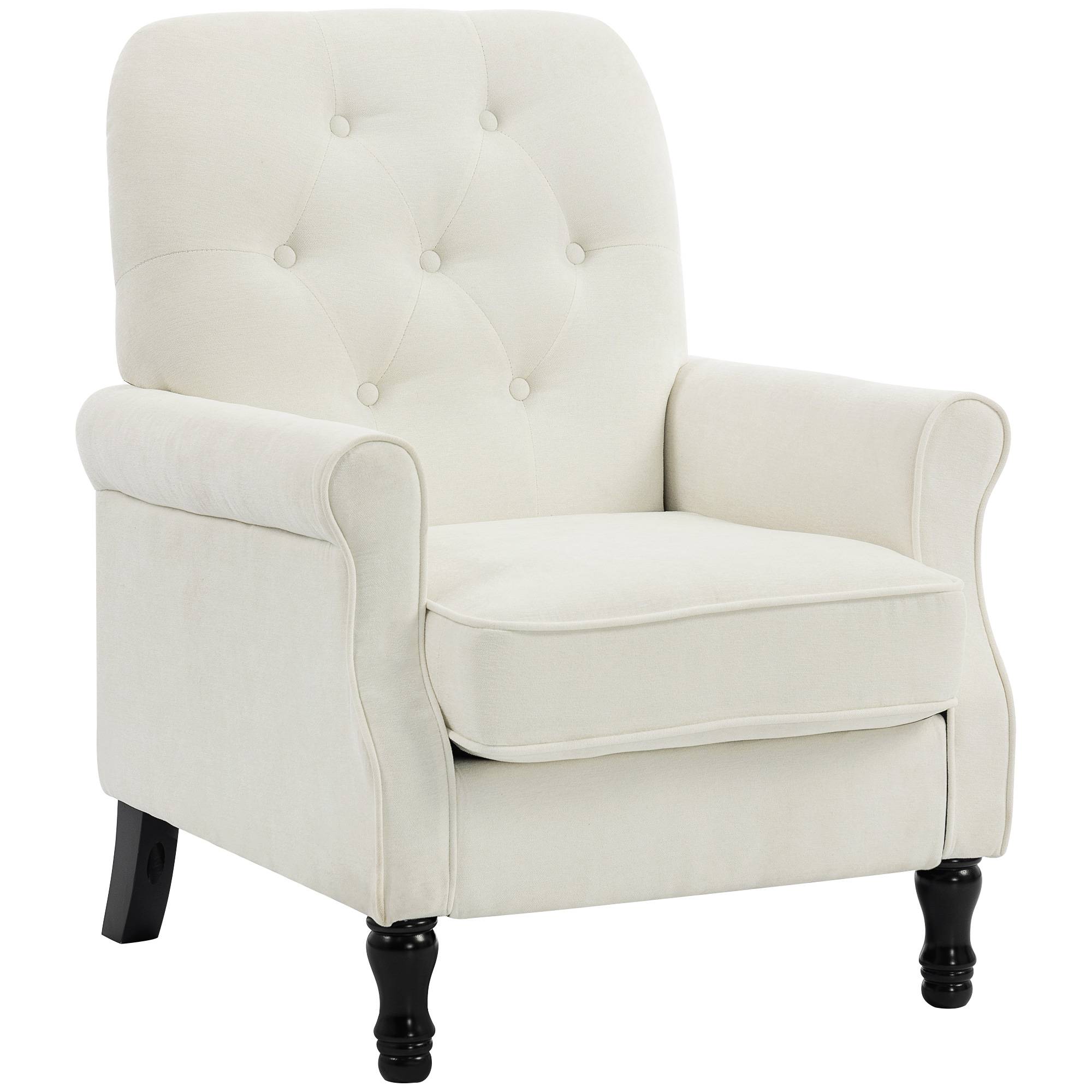 Fauteuil de salon, canapé 1 place avec assise rembourrée épaisse, coussin à ressorts, tissu en lin, 69x75x90cm, crème - Image 2