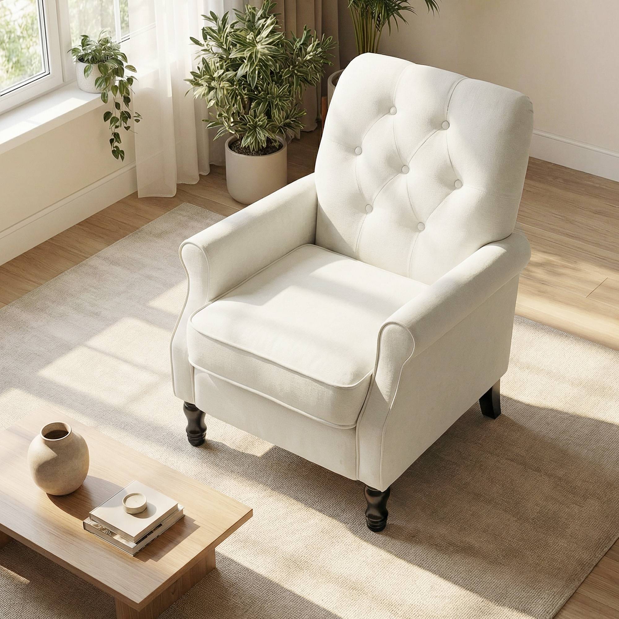 Fauteuil de salon, canapé 1 place avec assise rembourrée épaisse, coussin à ressorts, tissu en lin, 69x75x90cm, crème - Image 10
