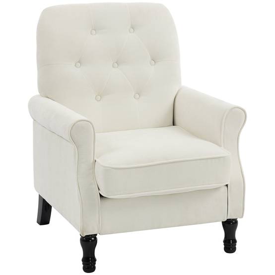 Fauteuil de salon, canapé 1 place avec assise rembourrée épaisse, coussin à ressorts, tissu en lin, 69x75x90cm, crème - Image 1