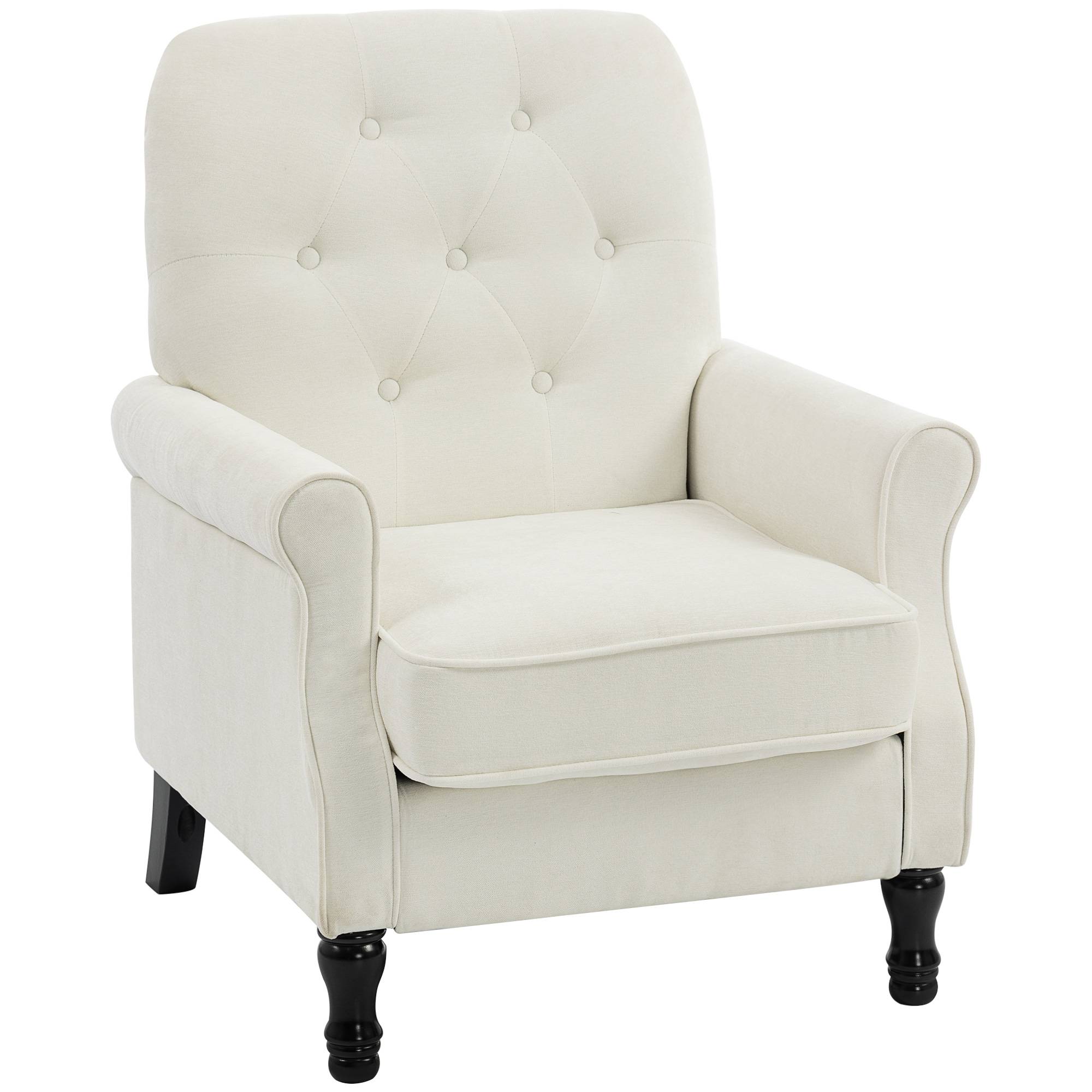 Fauteuil de salon, canapé 1 place avec assise rembourrée épaisse, coussin à ressorts, tissu en lin, 69x75x90cm, crème - Image 1