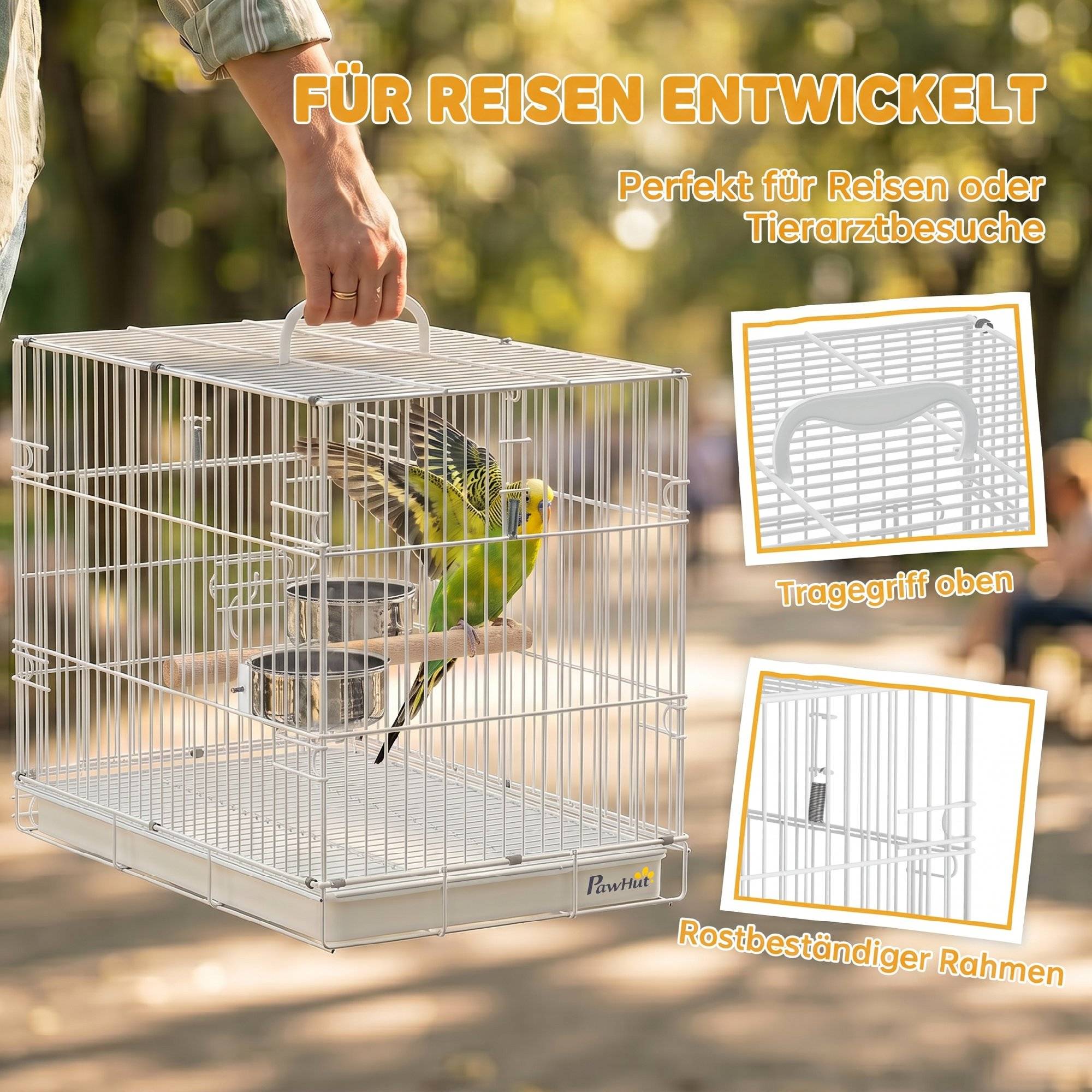 Sans Marque - Cage pliable portable pour voyage, perchoir bois et gamelles inox, pour petits oiseaux - Image 6