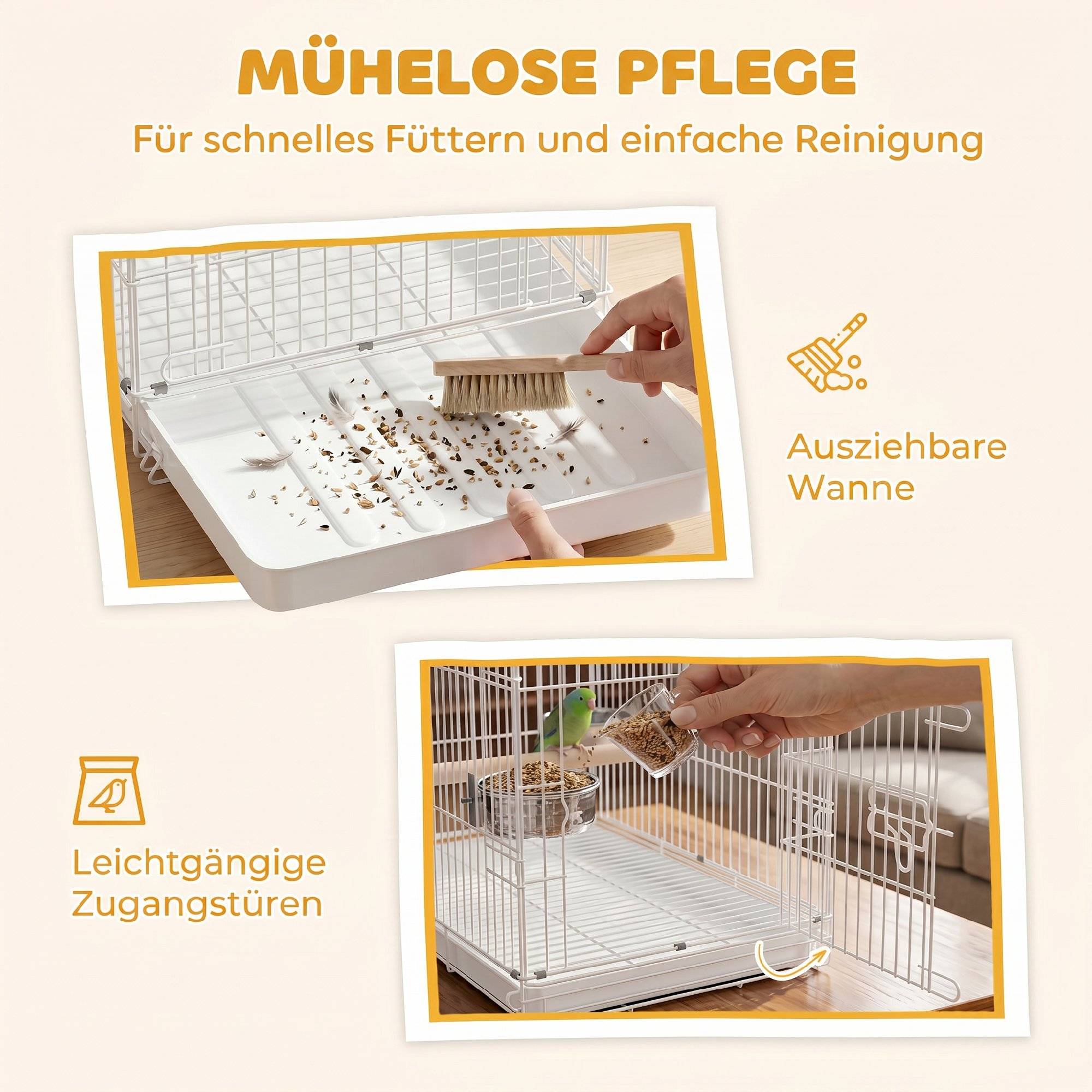 Sans Marque - Cage pliable portable pour voyage, perchoir bois et gamelles inox, pour petits oiseaux - Image 8