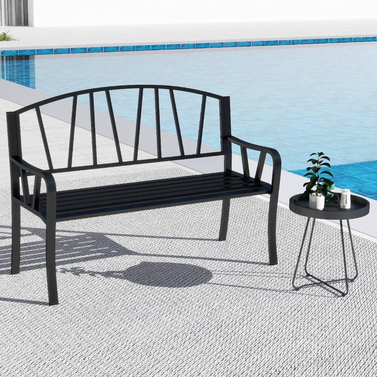 Maison Chic - Banc de Jardin en Métal de 129 cm Banc à Lattes pour 2 à 3 Personnes Siège d'Extérieur Robuste Noir F103R - Image 3