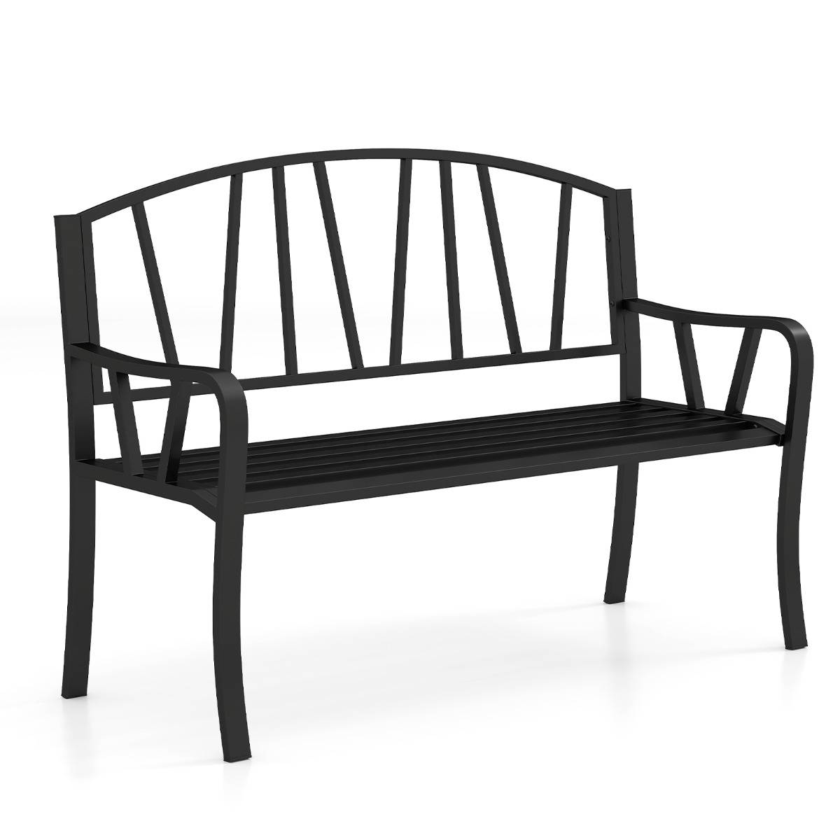 Maison Chic - Banc de Jardin en Métal de 129 cm Banc à Lattes pour 2 à 3 Personnes Siège d'Extérieur Robuste Noir F103R - Image 1