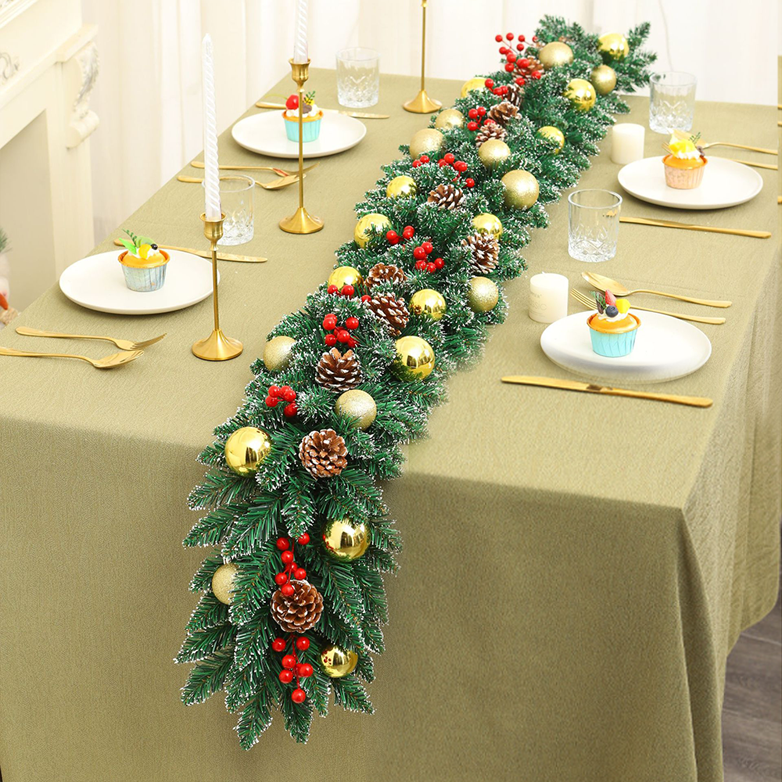Guirlande de Noël 180 cm, décoration de Noël, vigne de fleurs artificielles de Noël avec accessoires, couronne de Noël, guirlande de Noël cryptée - Image 1