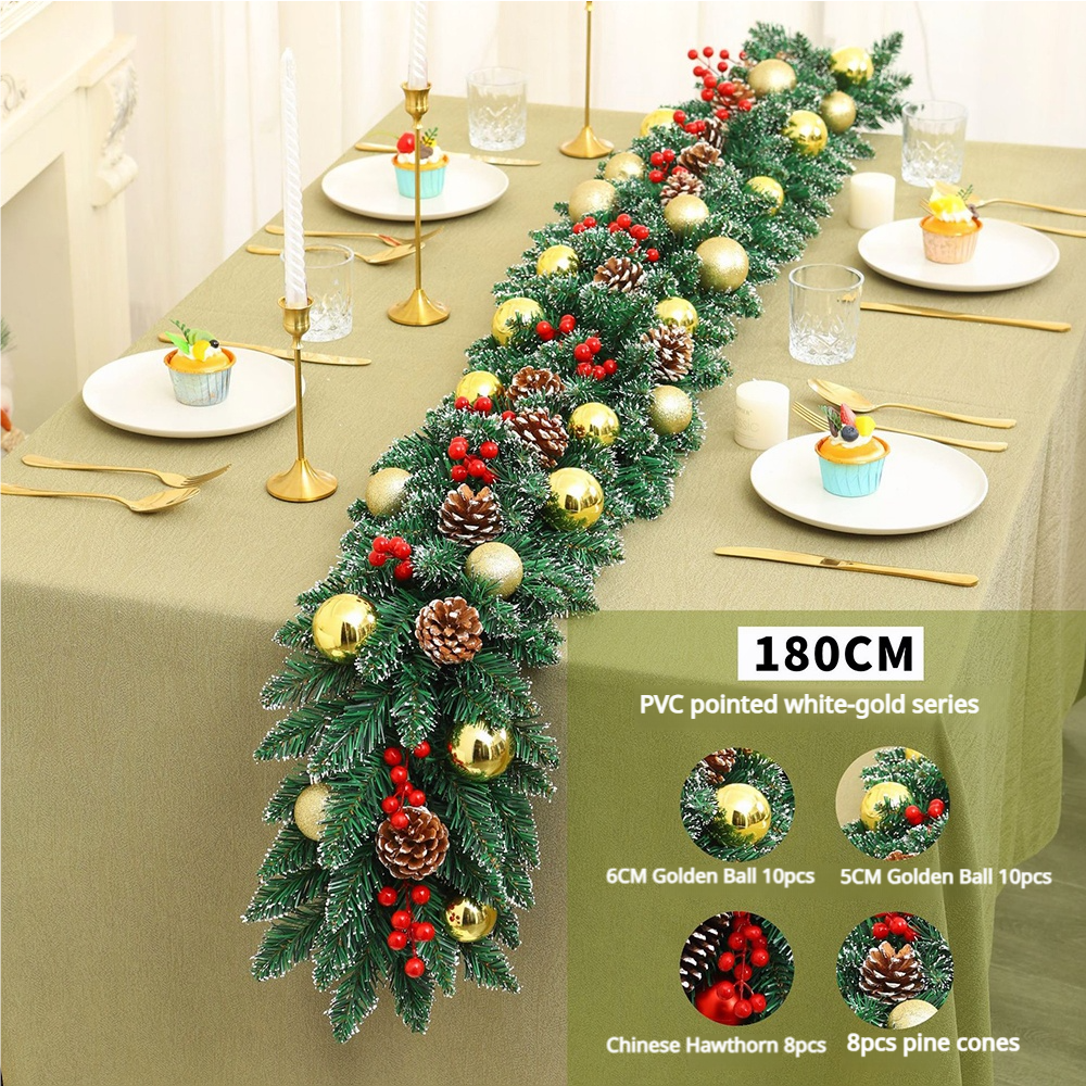Guirlande de Noël 180 cm, décoration de Noël, vigne de fleurs artificielles de Noël avec accessoires, couronne de Noël, guirlande de Noël cryptée - Image 2