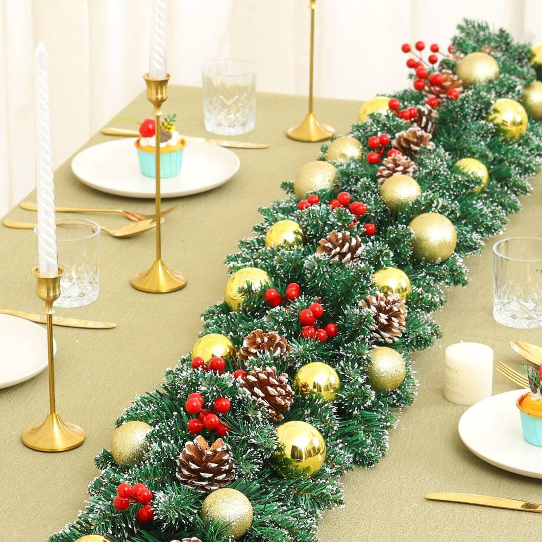 Guirlande de Noël 180 cm, décoration de Noël, vigne de fleurs artificielles de Noël avec accessoires, couronne de Noël, guirlande de Noël cryptée - Image 3