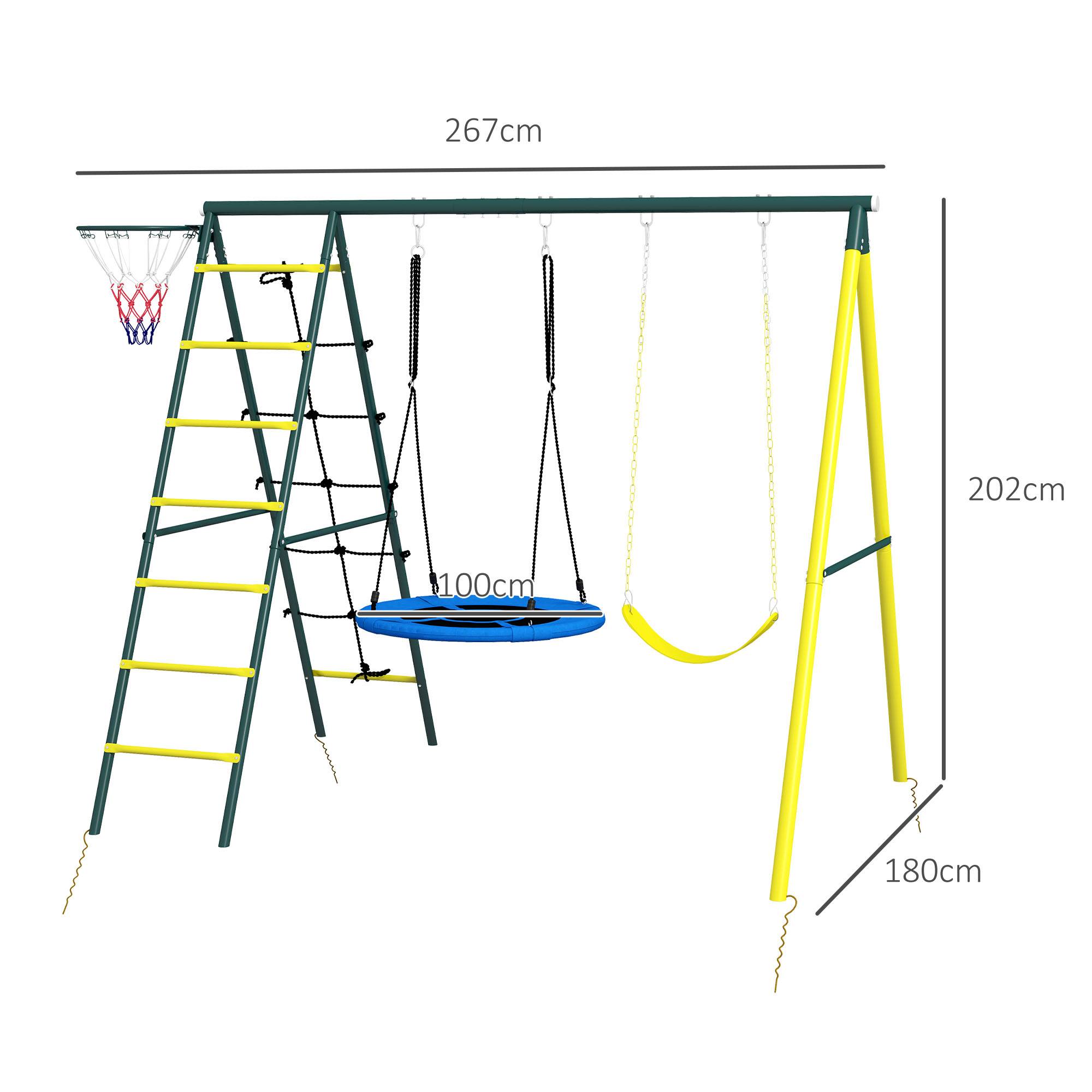 Balançoire de jardin ronde et classique avec échelles en acier, corde et panier de basket pour enfants de 3 à 8 ans - Image 5