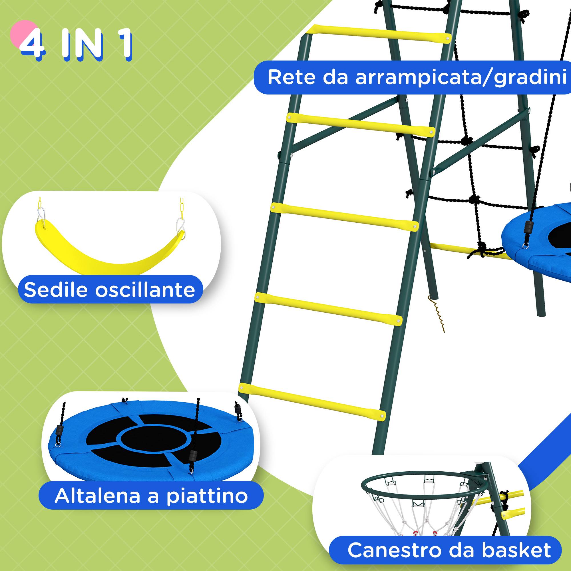 Balançoire de jardin ronde et classique avec échelles en acier, corde et panier de basket pour enfants de 3 à 8 ans - Image 7