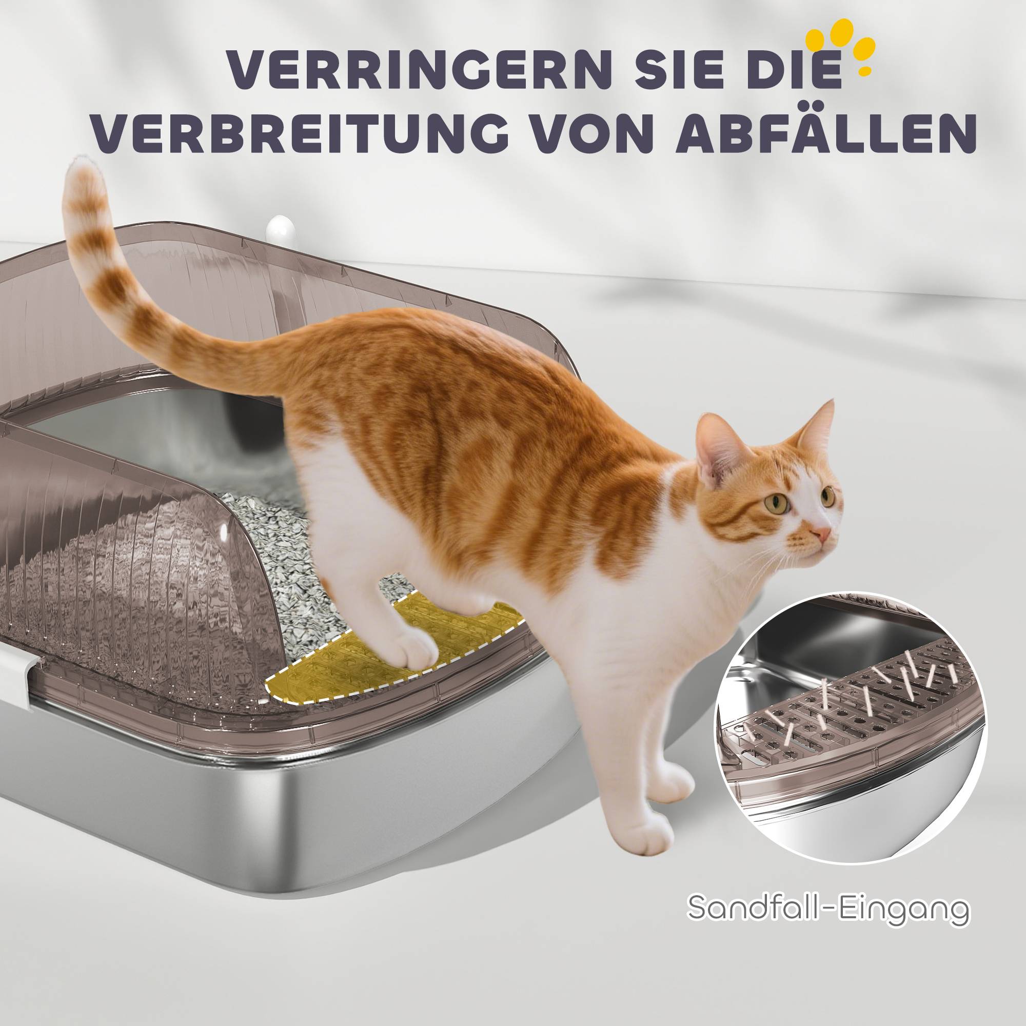 Sans Marque - Litière inox, bord haut, bac, pelle incluse, pour grand chat, 53x42x27cm, Gris charbon - Image 7