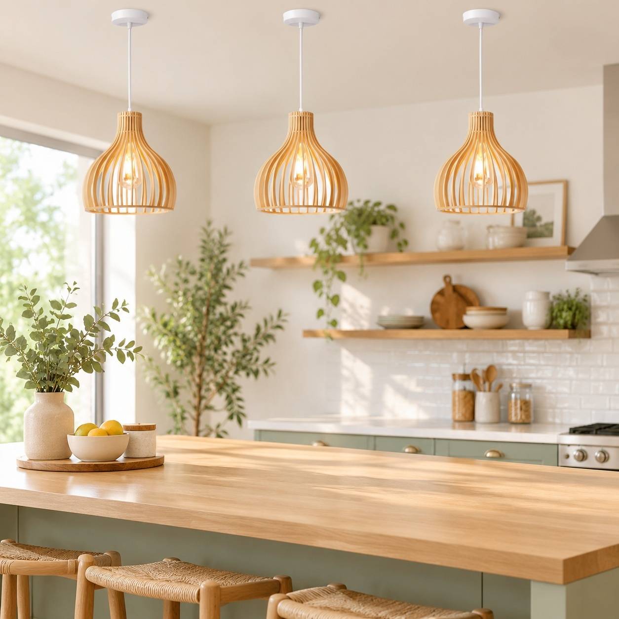 Suspension Luminaire Vintage Bois Artisanal Forme Cage Oiseau Réglable Blanc - Image 6