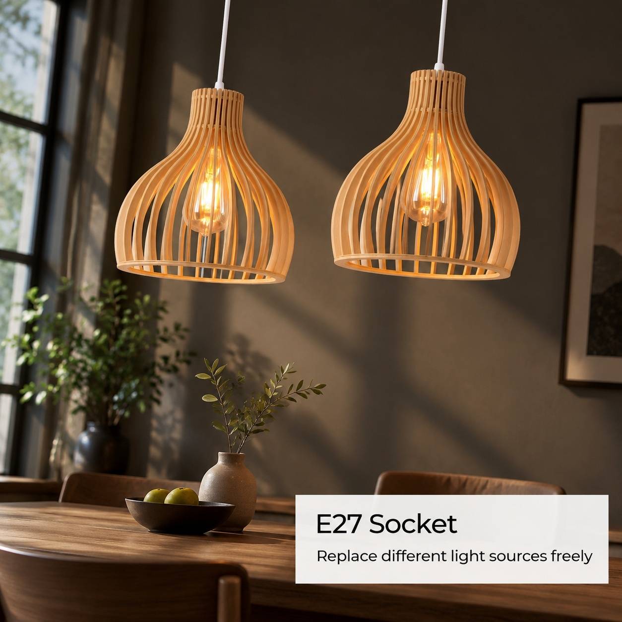 Suspension Luminaire Vintage Bois Artisanal Forme Cage Oiseau Réglable Blanc - Image 5