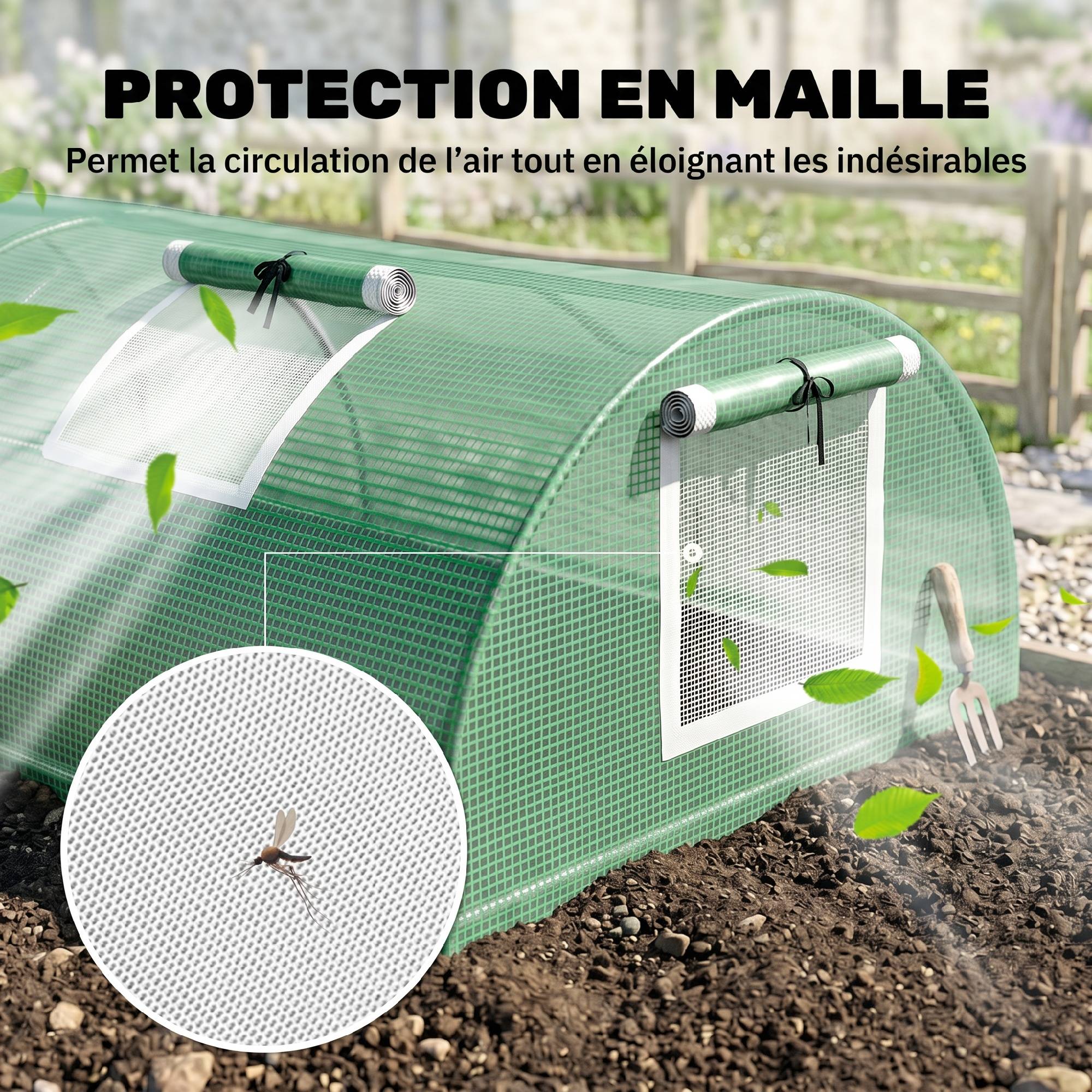 Maison Chic - Mini Serre de Jardin mini serre tunnel à tomates 200x80x45 cm Acier PE Anti-UV 4 portes en filet enroulables vert - Image 6
