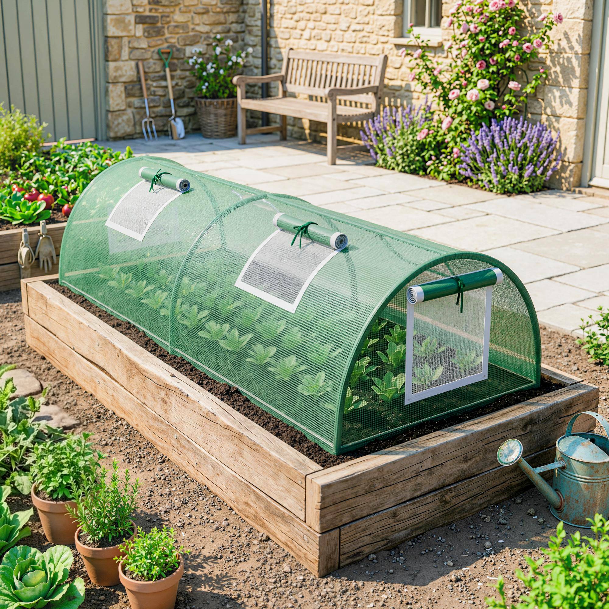 Maison Chic - Mini Serre de Jardin mini serre tunnel à tomates 200x80x45 cm Acier PE Anti-UV 4 portes en filet enroulables vert - Image 2