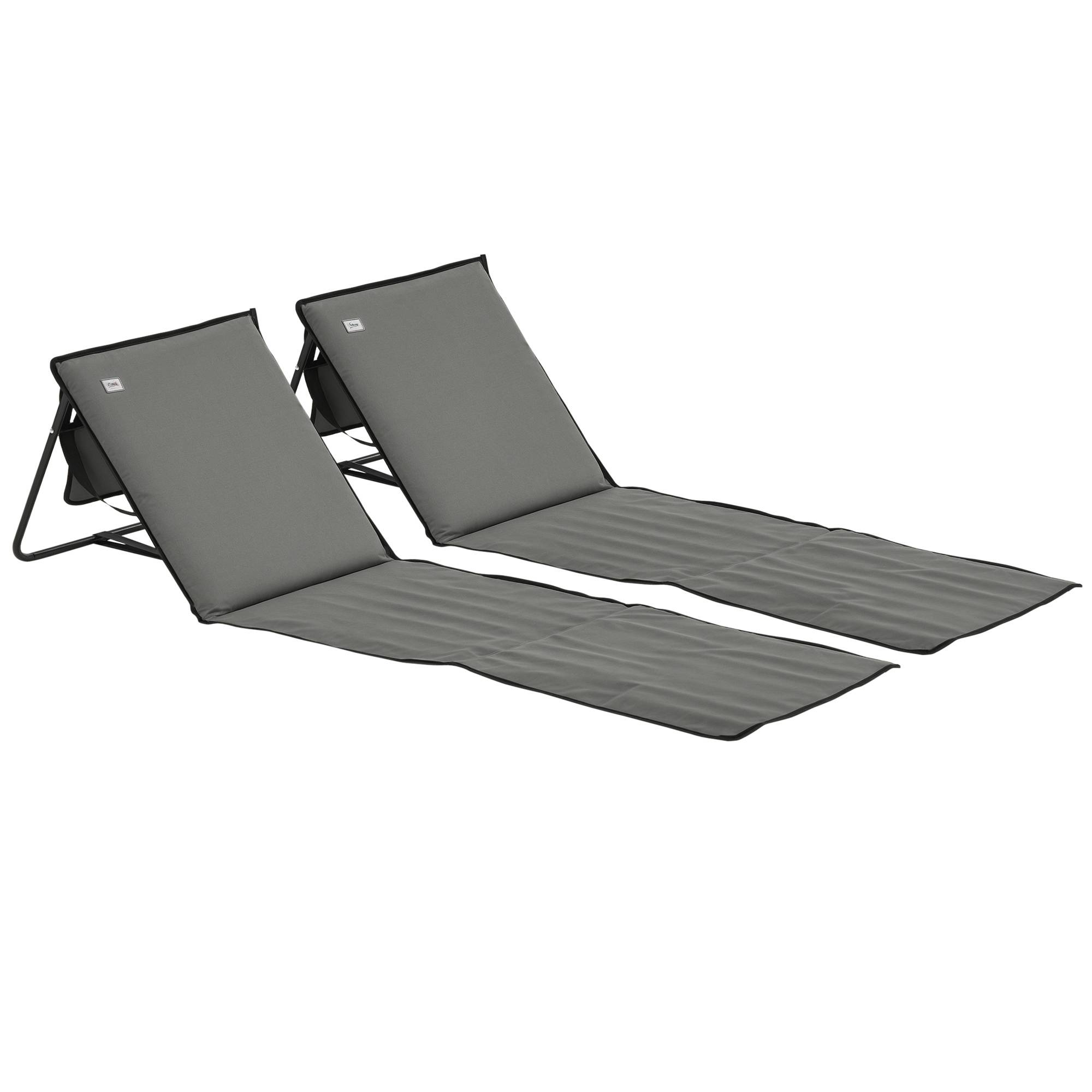 Transat de plage pliable avec dossier réglable, sangle de transport, rembourrage moelleux, structure en acier, gris, 142 x 51 x 40 cm - Image 1