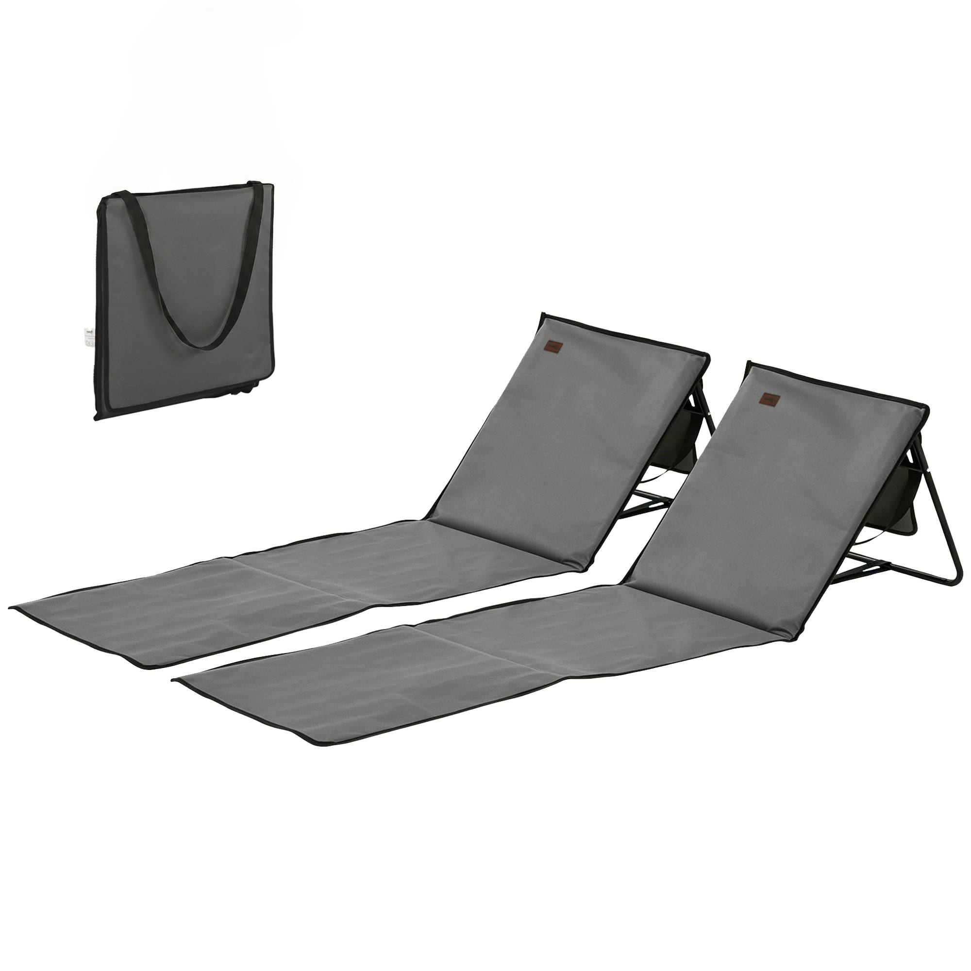 Transat de plage pliable avec dossier réglable, sangle de transport, rembourrage moelleux, structure en acier, gris, 142 x 51 x 40 cm - Image 2