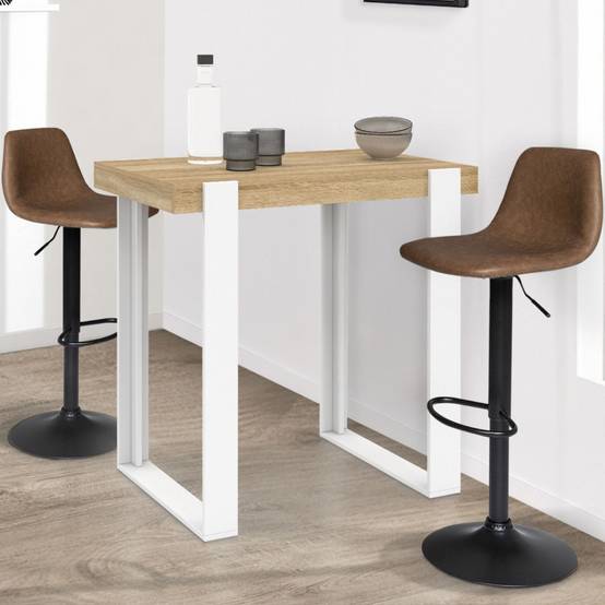 Table haute de bar PHOENIX bois et blanc 90 cm - Image 1