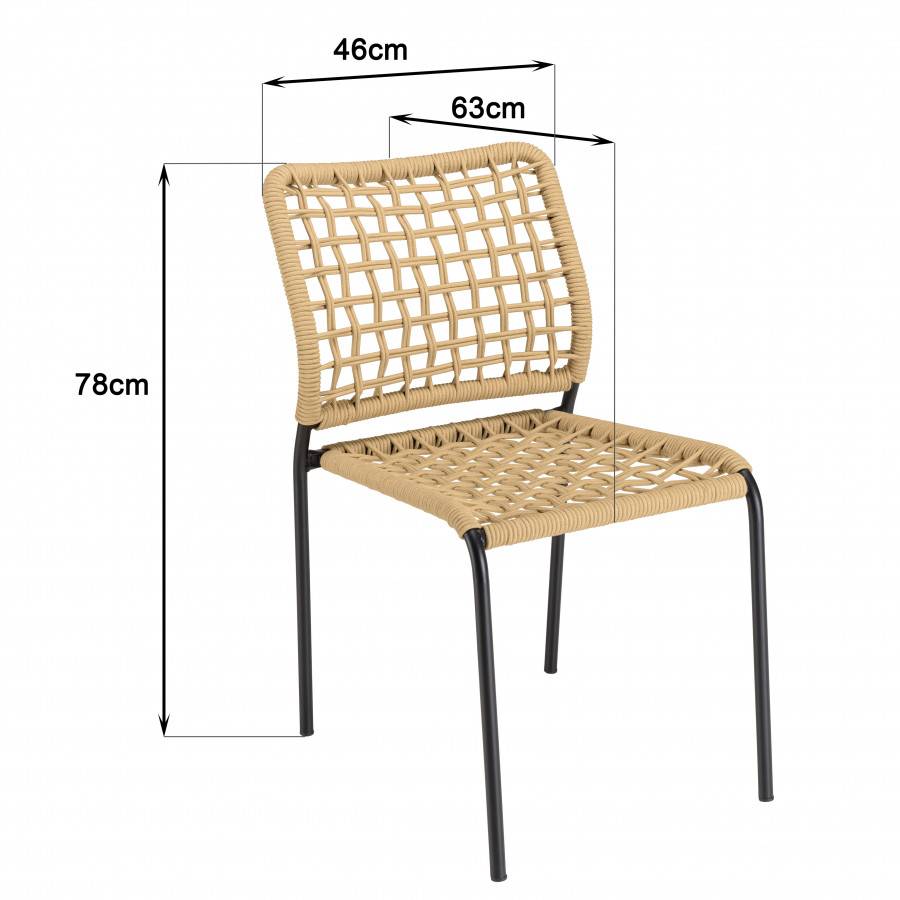 Macabane - VIANNEY - Salon de jardin 2 personnes en acier noir - 1 table carrée 70x70cm et 2 chaises en cordage tressé beige - Image 7