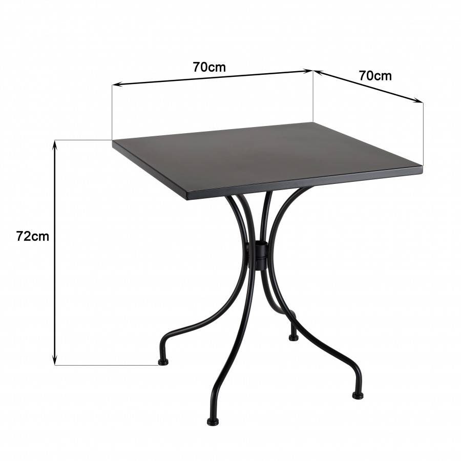 Macabane - VIANNEY - Salon de jardin 2 personnes en acier noir - 1 table carrée 70x70cm et 2 chaises en cordage tressé beige - Image 5