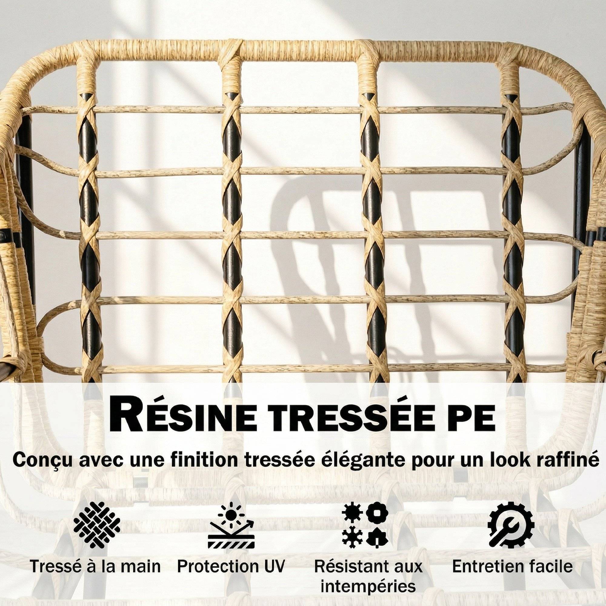 ComfortXL - Salon de Jardin Bistro Métal Résine Tressée Terrasse 2 Fauteuils Table Verre Kaki - ComfortXL Outdoor Living - Image 8