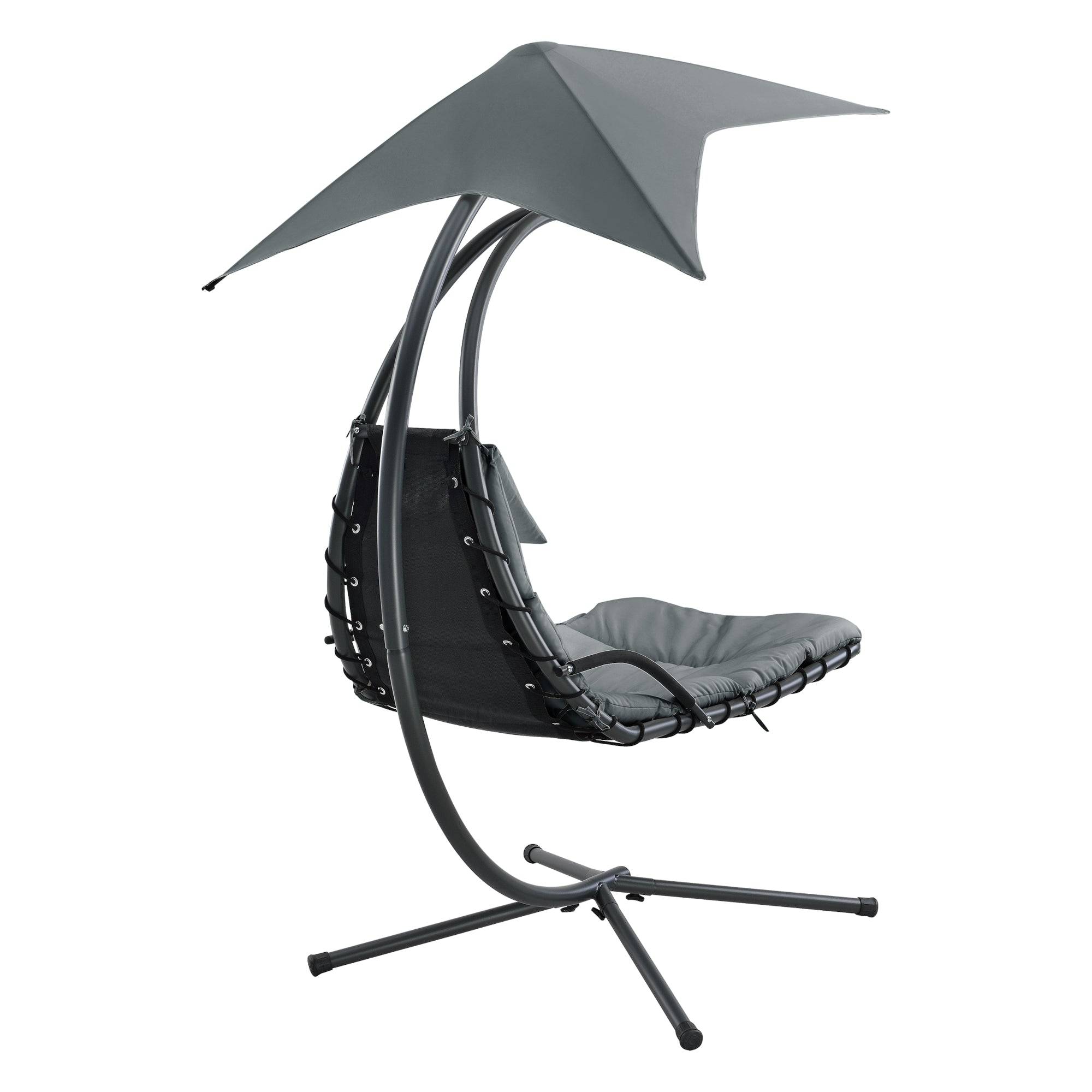 Helloshop26 - Bain de soleil chaise longue suspendu support sur pied 166 x 116 x 210 cm noir gris - Image 3
