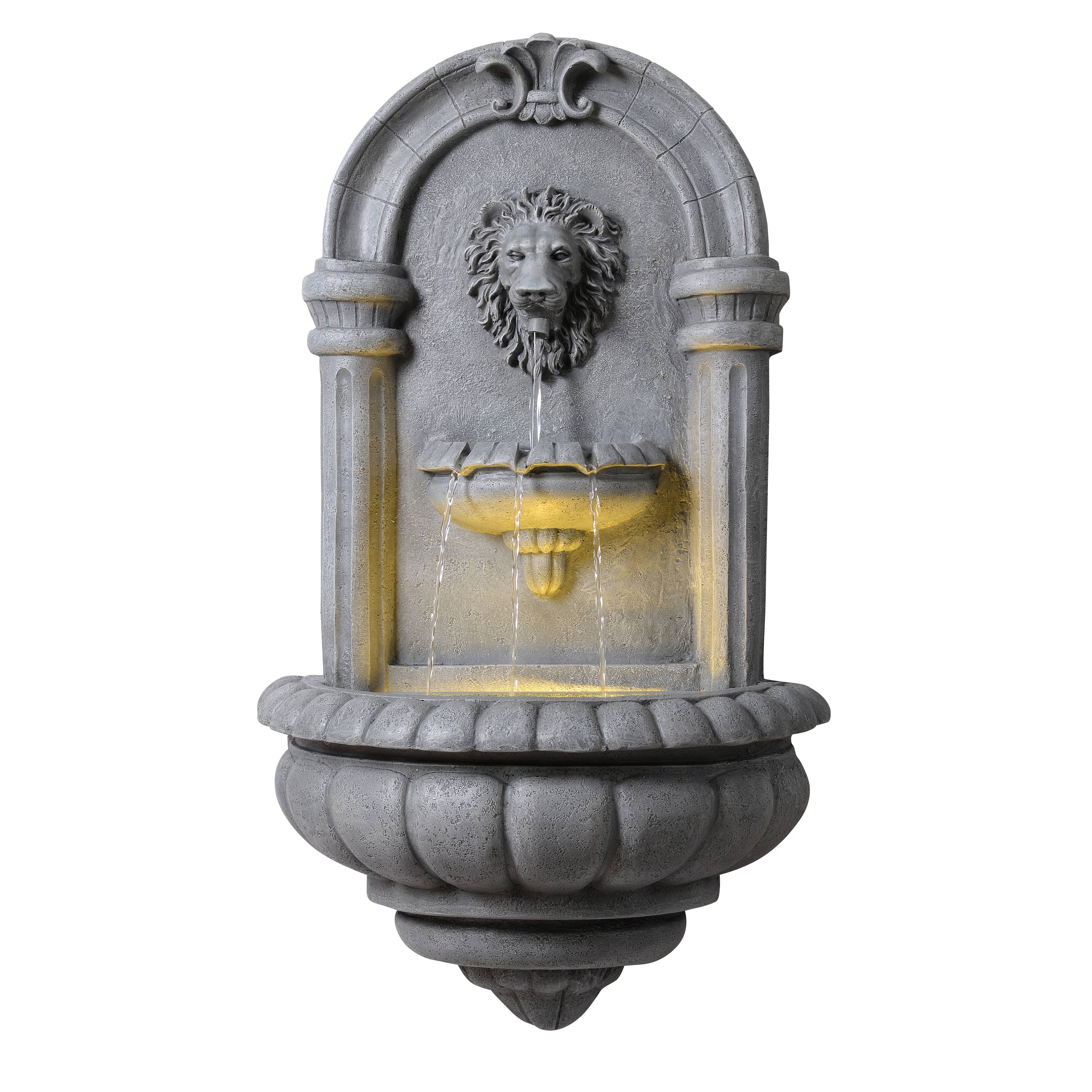 Fontaine murale extérieure tête de lion LED, 81cm, Gris, Teamson Home