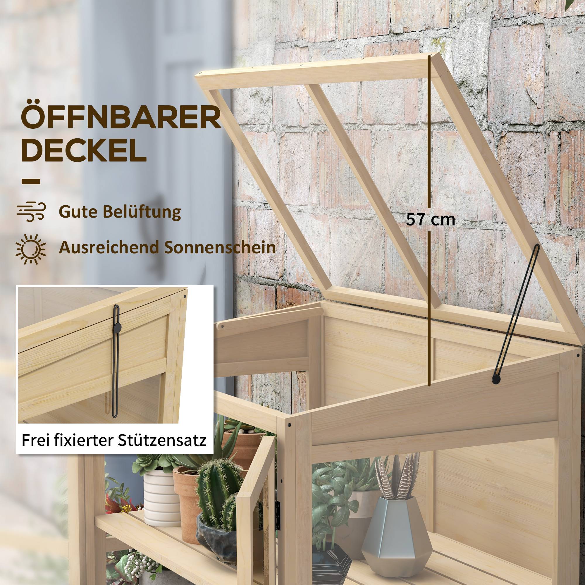 Mini serre sur pied bois acrylique carrés potagers 2 niveaux toit réglable 103cm - ComfortXL Outdoor Living - Image 9