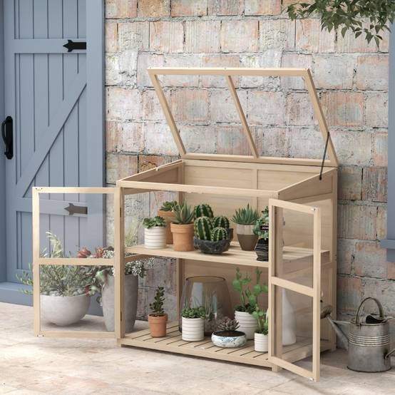 ComfortXL - Serre jardin bois de sapin et acrylique 103 x 61 x 95-103 cm naturel 2 niveaux toit ouvrant - ComfortXL Outdoor Living - Image 1