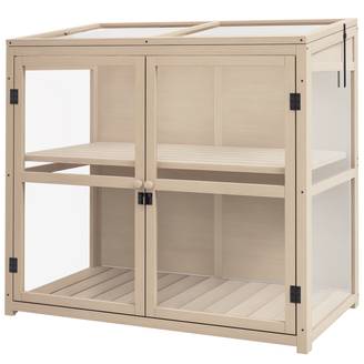 Mini serre sur pied bois acrylique carrés potagers 2 niveaux toit réglable 103cm - ComfortXL Outdoor Living