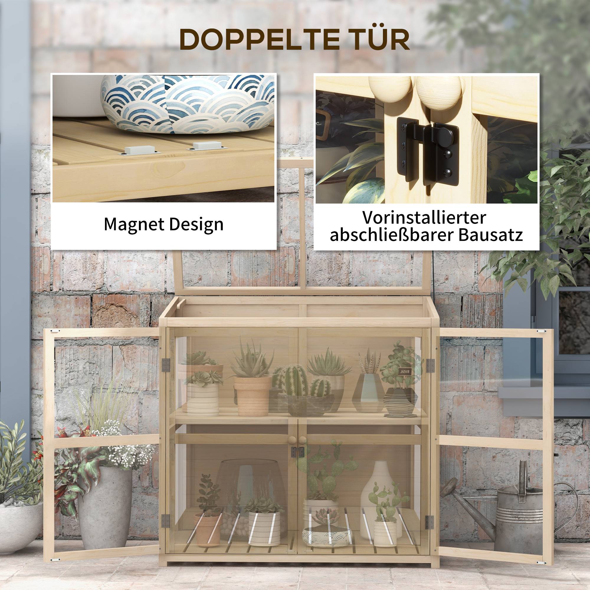 Mini serre sur pied bois acrylique carrés potagers 2 niveaux toit réglable 103cm - ComfortXL Outdoor Living - Image 8