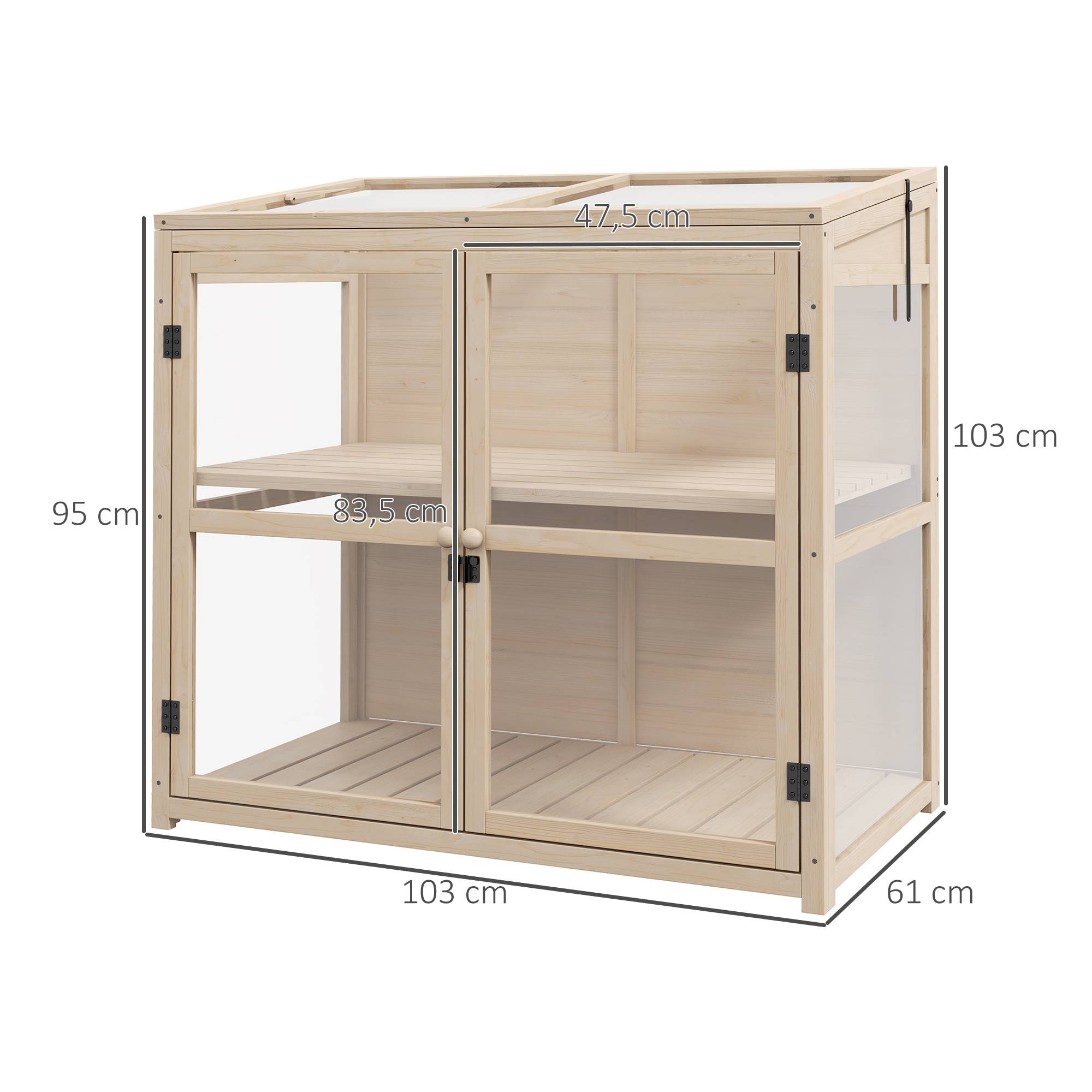 Mini serre sur pied bois acrylique carrés potagers 2 niveaux toit réglable 103cm - ComfortXL Outdoor Living - Image 5