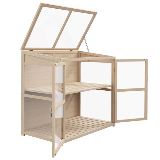 Mini serre sur pied bois acrylique carrés potagers 2 niveaux toit réglable 103cm - ComfortXL Outdoor Living - Image 2