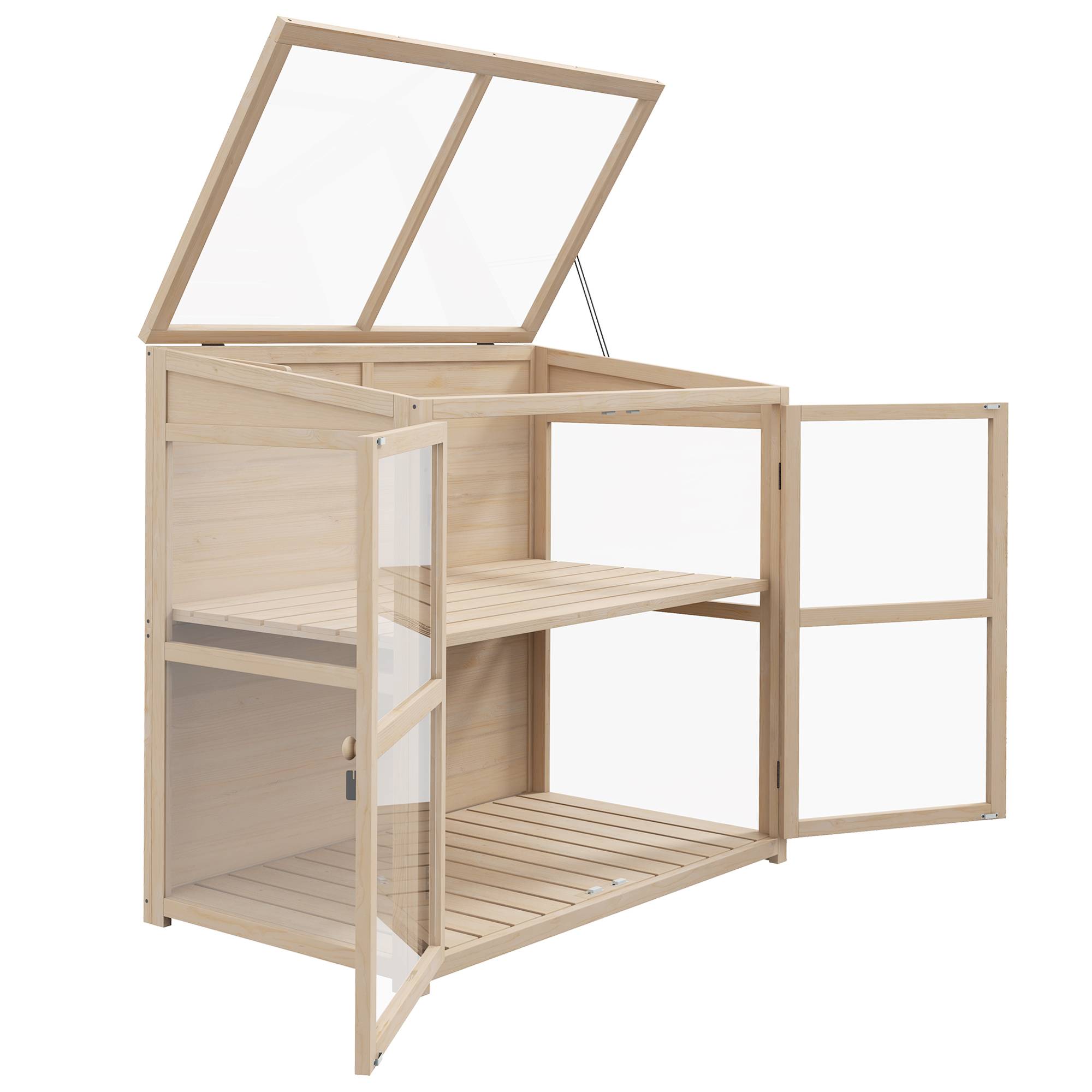 Mini serre sur pied bois acrylique carrés potagers 2 niveaux toit réglable 103cm - ComfortXL Outdoor Living - Image 2