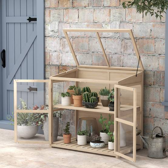 Mini serre sur pied bois acrylique carrés potagers 2 niveaux toit réglable 103cm - ComfortXL Outdoor Living - Image 4