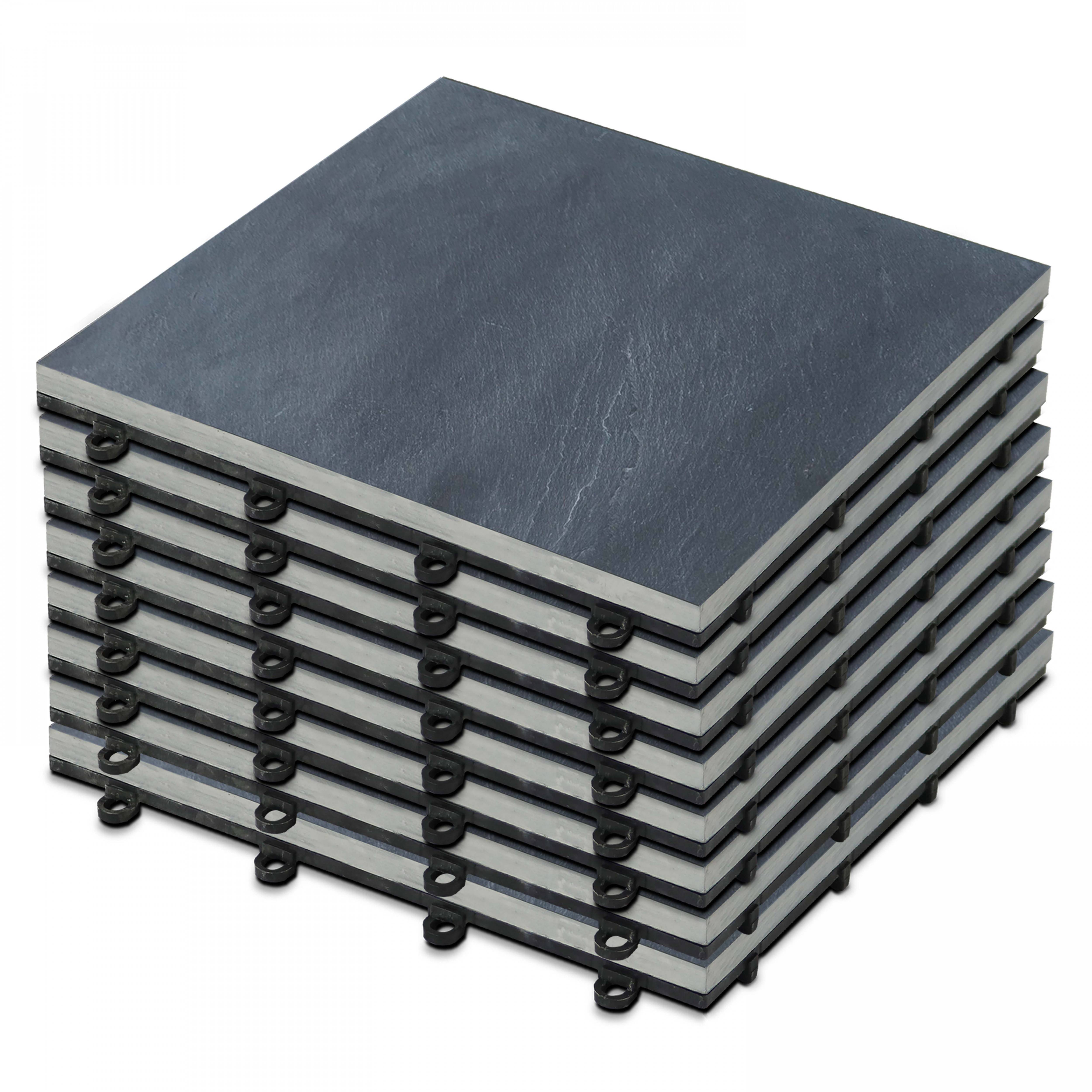 Oviala - Lot de 8 dalles clipsables en pierre noire - Oviala - Image 1
