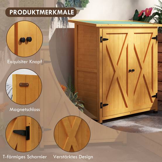 ComfortXL - Armoire de jardin bois de sapin 110 x 55 x 117 cm jaune rangement extérieur 2 portes toit bitumé pour outils - Image 5