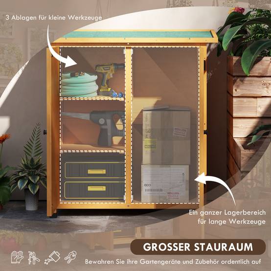 ComfortXL - Armoire de jardin bois de sapin 110 x 55 x 117 cm jaune rangement extérieur 2 portes toit bitumé pour outils - Image 4