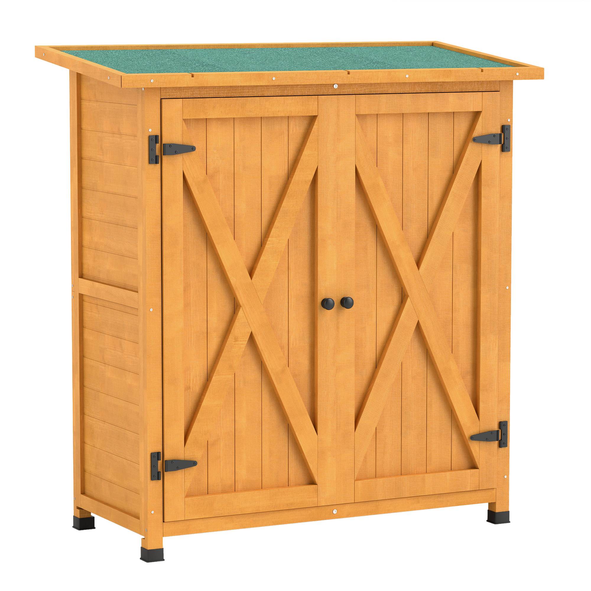 ComfortXL - Armoire de jardin bois de sapin 110 x 55 x 117 cm jaune rangement extérieur 2 portes toit bitumé pour outils - Image 10