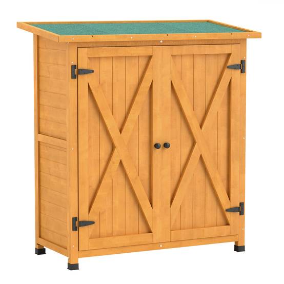 ComfortXL - Armoire de jardin bois de sapin 110 x 55 x 117 cm jaune rangement extérieur 2 portes toit bitumé pour outils - Image 2