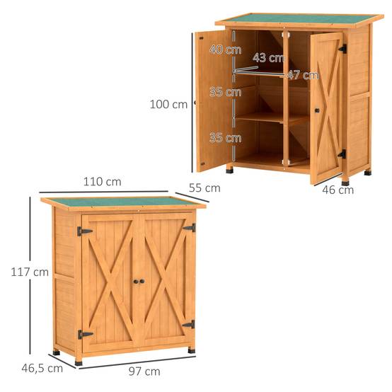 ComfortXL - Armoire de jardin bois de sapin 110 x 55 x 117 cm jaune rangement extérieur 2 portes toit bitumé pour outils - Image 3