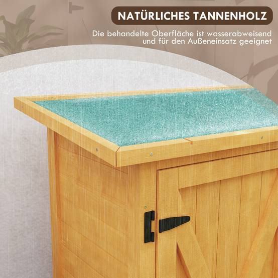 ComfortXL - Armoire de jardin bois de sapin 110 x 55 x 117 cm jaune rangement extérieur 2 portes toit bitumé pour outils - Image 7
