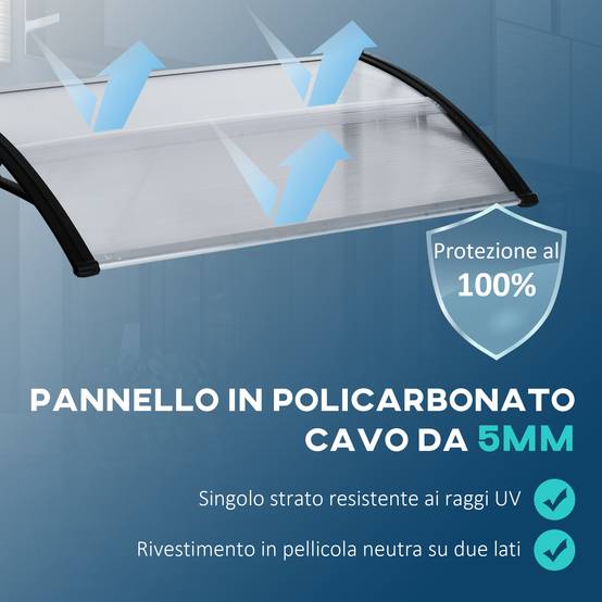 Auvent de porte en polycarbonate pour extérieur protection intempéries 110x60cm transparent - ComfortXL Outdoor Living - Image 6