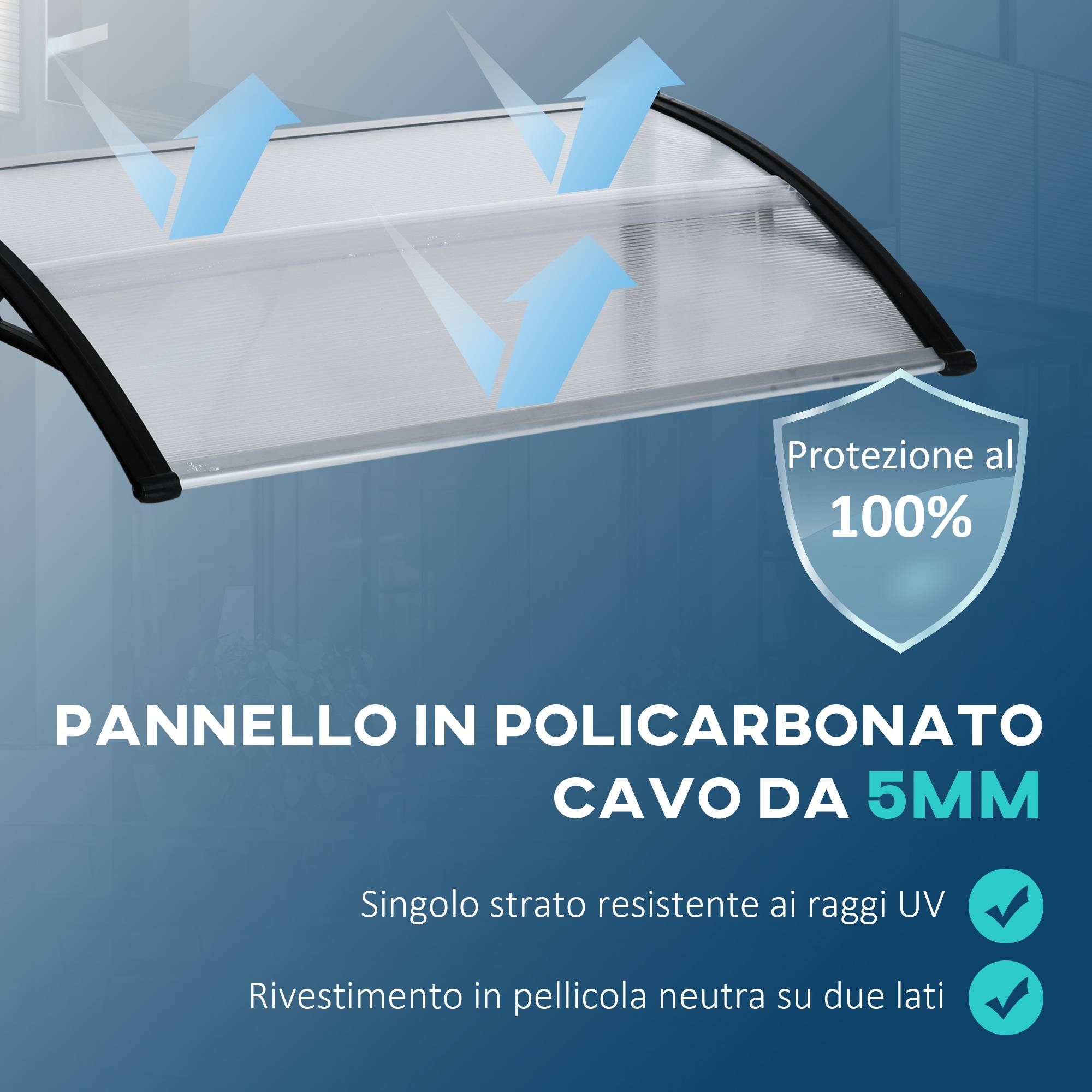Auvent de porte en polycarbonate pour extérieur protection intempéries 110x60cm transparent - ComfortXL Outdoor Living - Image 6