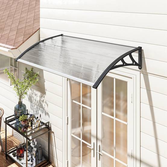 Auvent de porte en polycarbonate pour extérieur protection intempéries 110x60cm transparent - ComfortXL Outdoor Living - Image 3