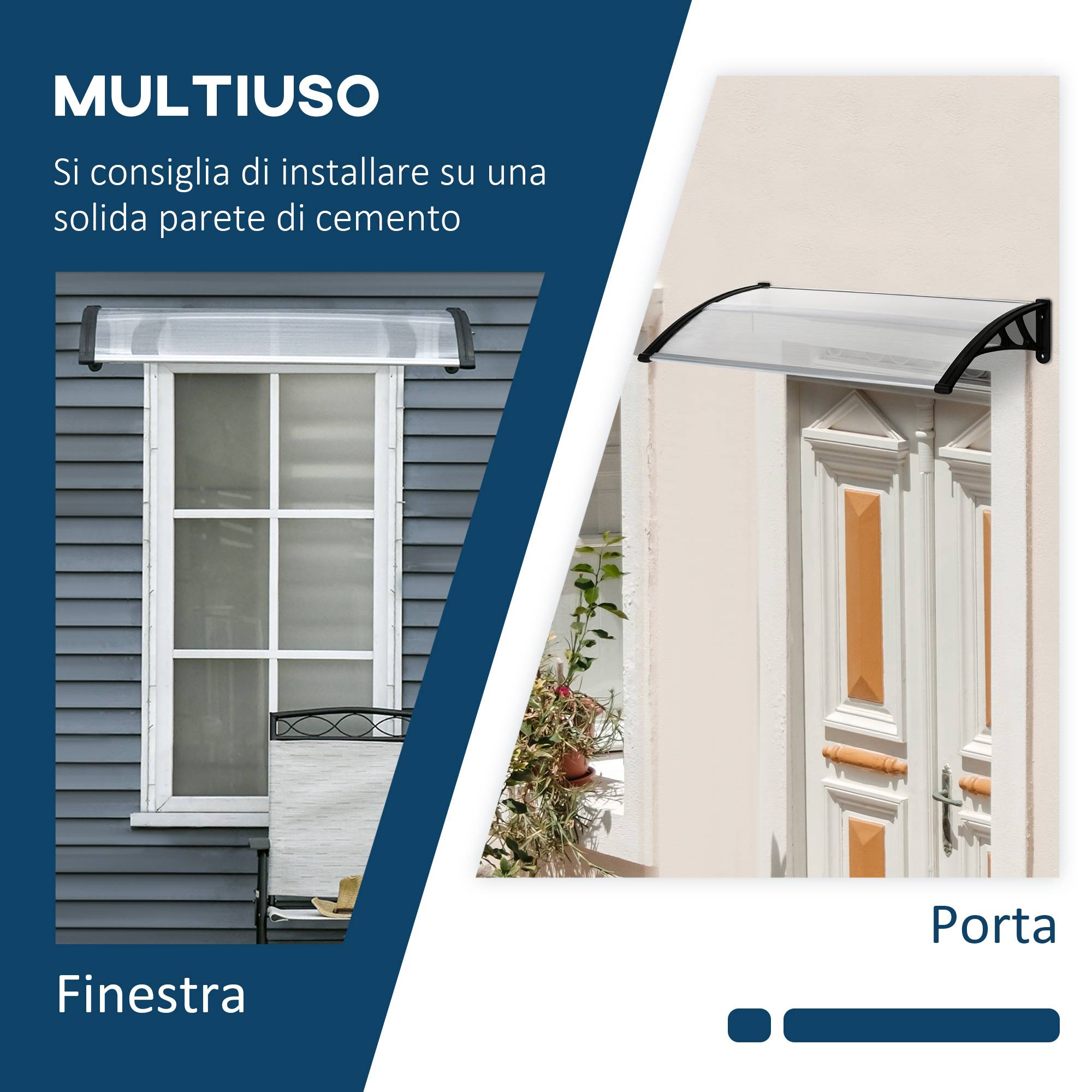 Auvent de porte en polycarbonate pour extérieur protection intempéries 110x60cm transparent - ComfortXL Outdoor Living - Image 8